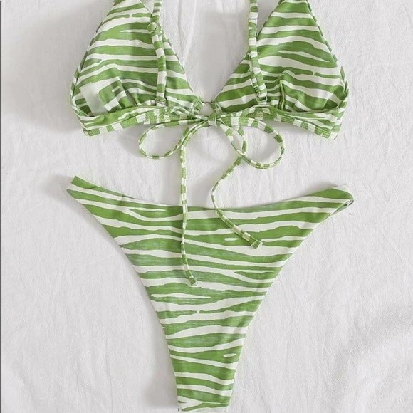 White and green striped zebra print bikini - Picture 3 of 4